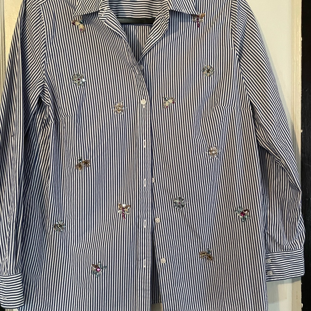 Embellished button up. Light blue. Long sleeve